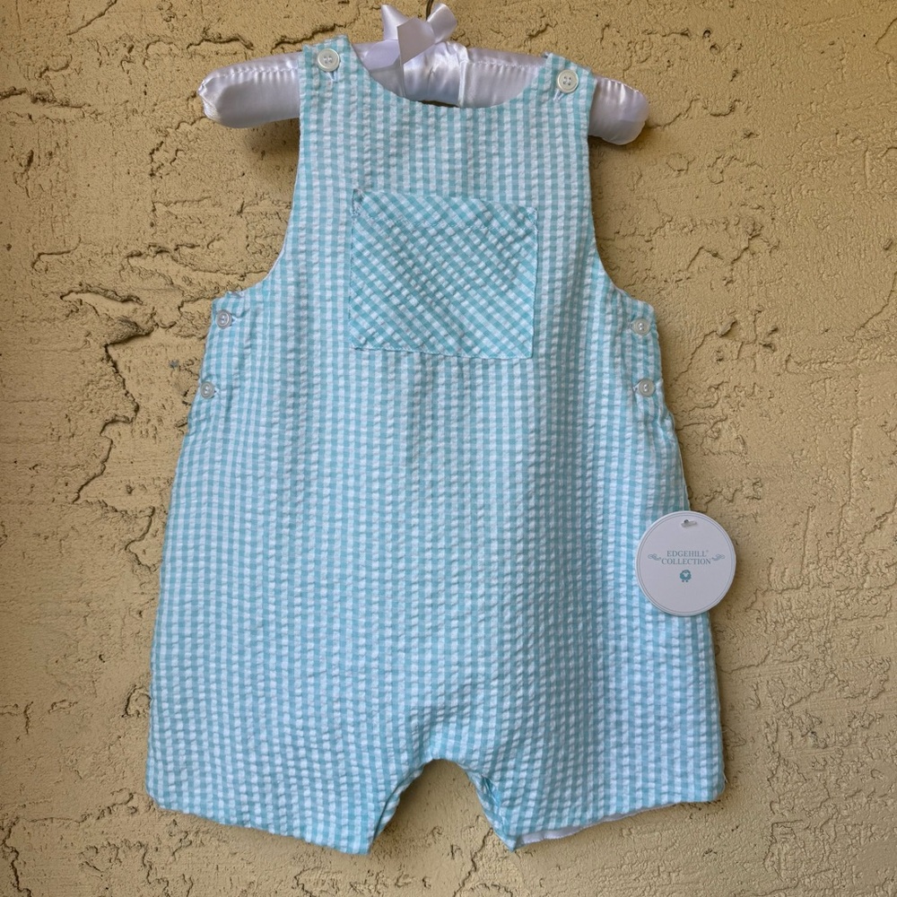 NWT Edgehill Collection Baby Boys Seersucker Gingham Jon Jon Romper 18M